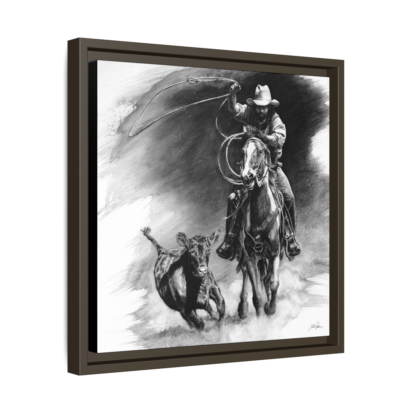 "Calf Roping" Framed Canvas
