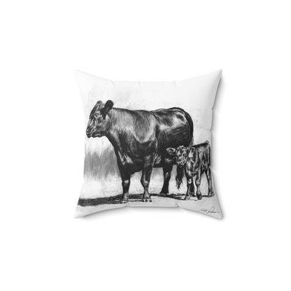 "Mama Cow & Calf" Square Pillow.