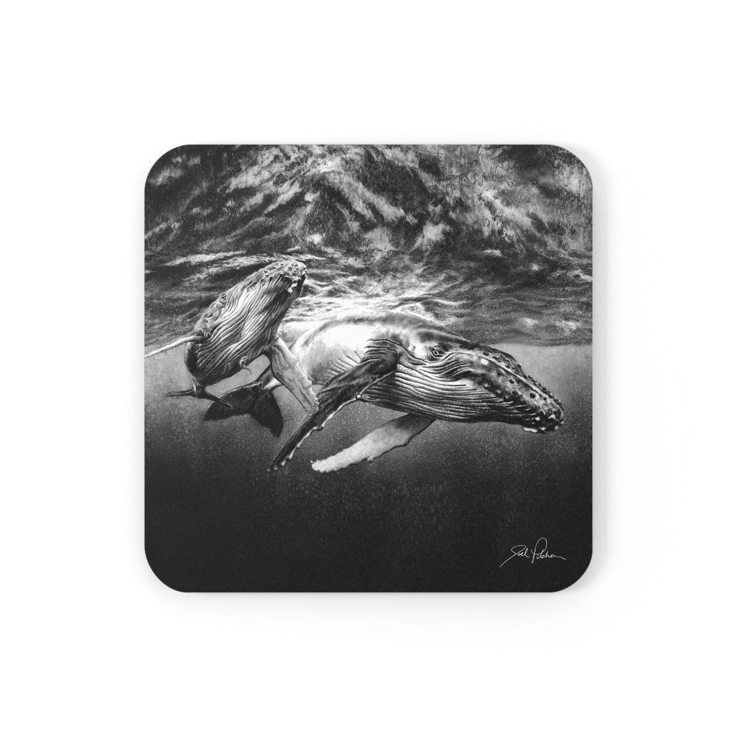 "Humpback Whales" Cork Back Coaster.