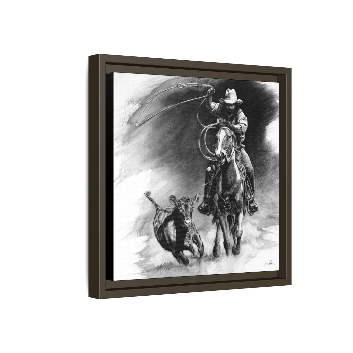 "Calf Roping" Framed Canvas