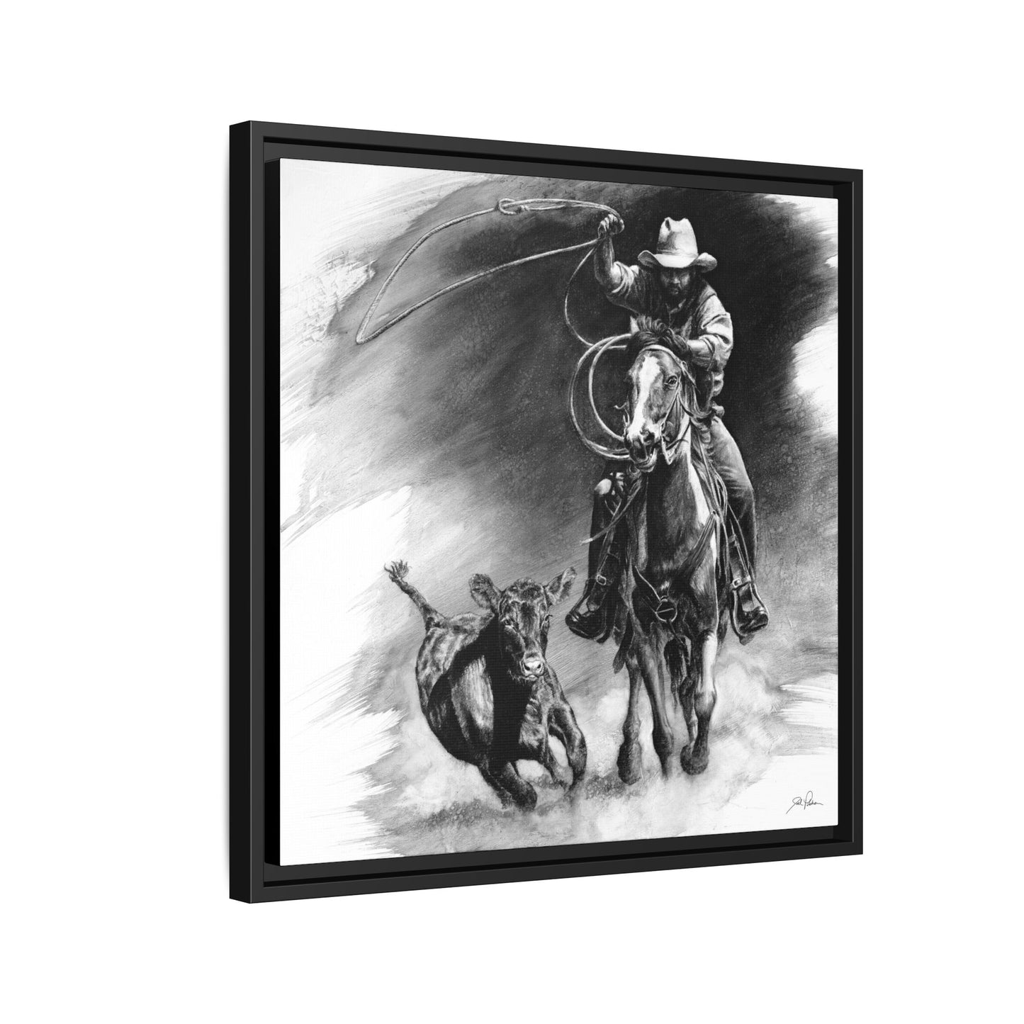 "Calf Roping" Framed Canvas