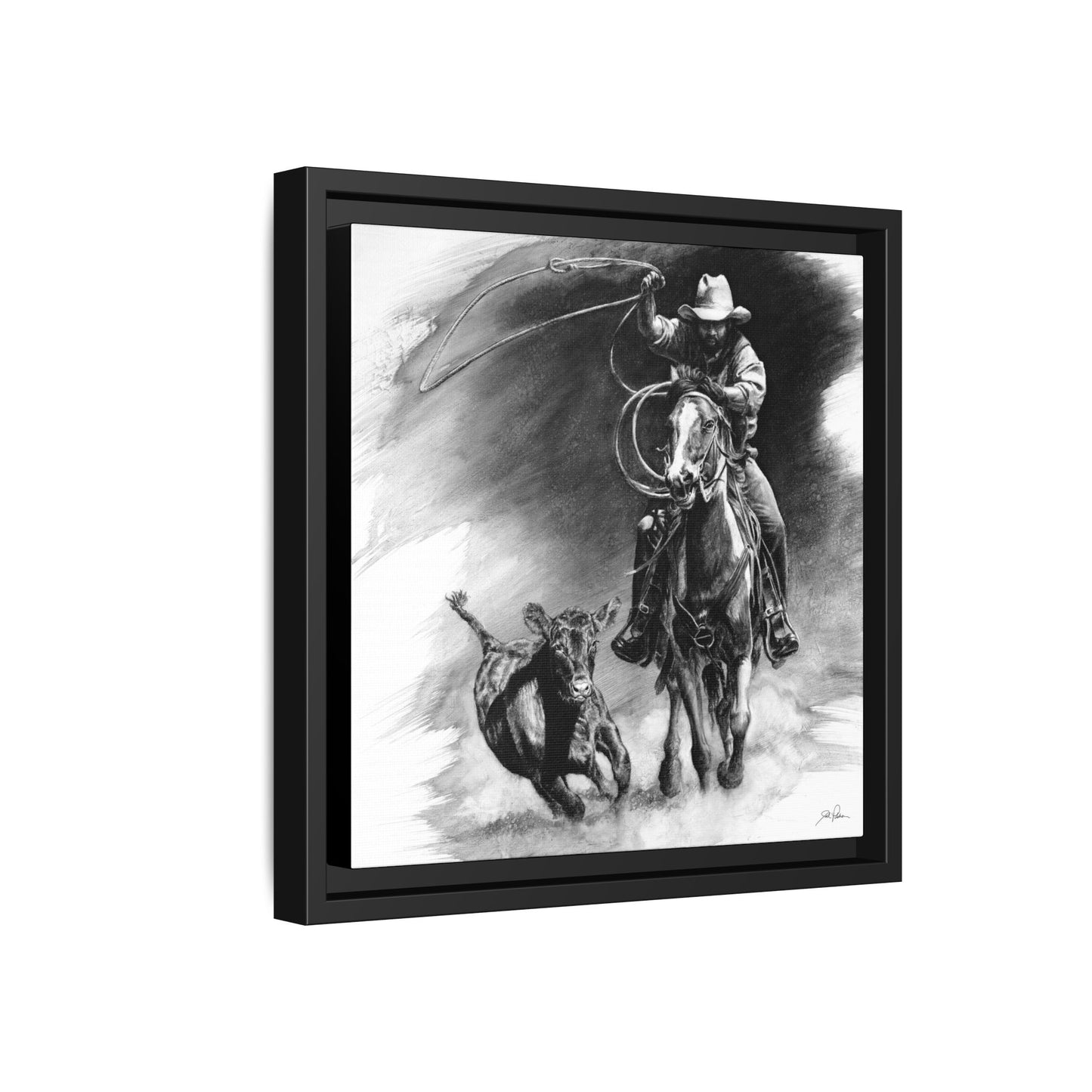 "Calf Roping" Framed Canvas