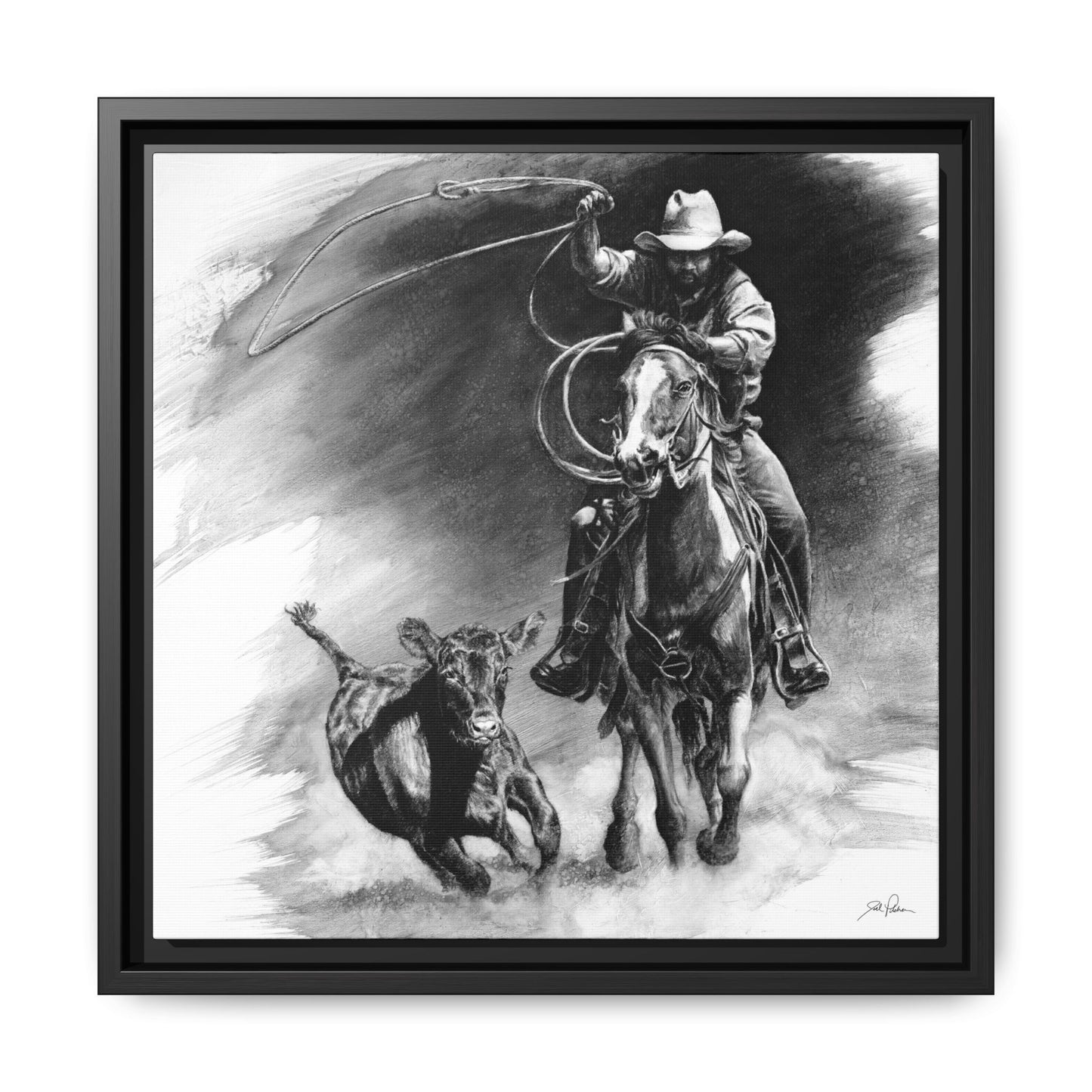 "Calf Roping" Framed Canvas