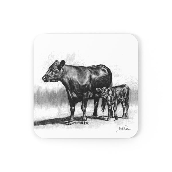 "Mama Cow & Calf" Cork Back Coaster.