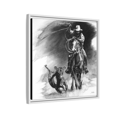 "Calf Roping" Framed Canvas
