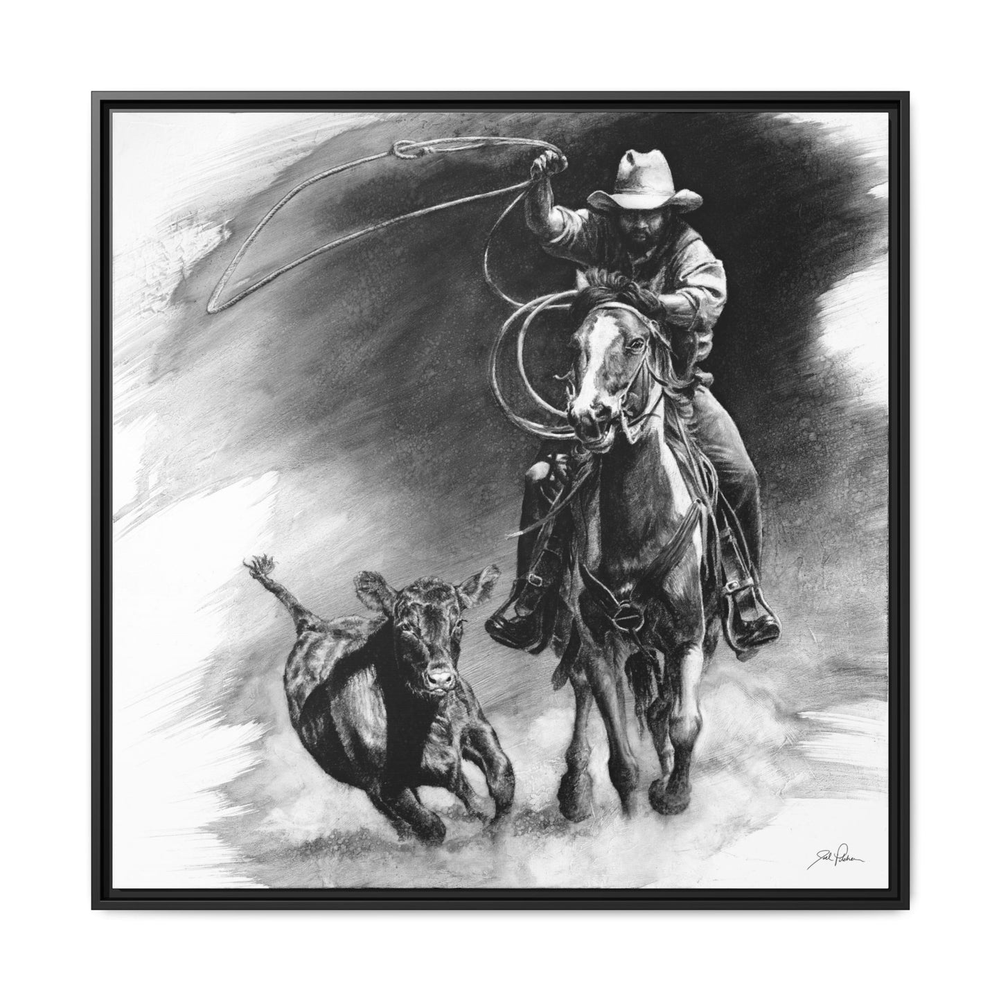 "Calf Roping" Framed Canvas