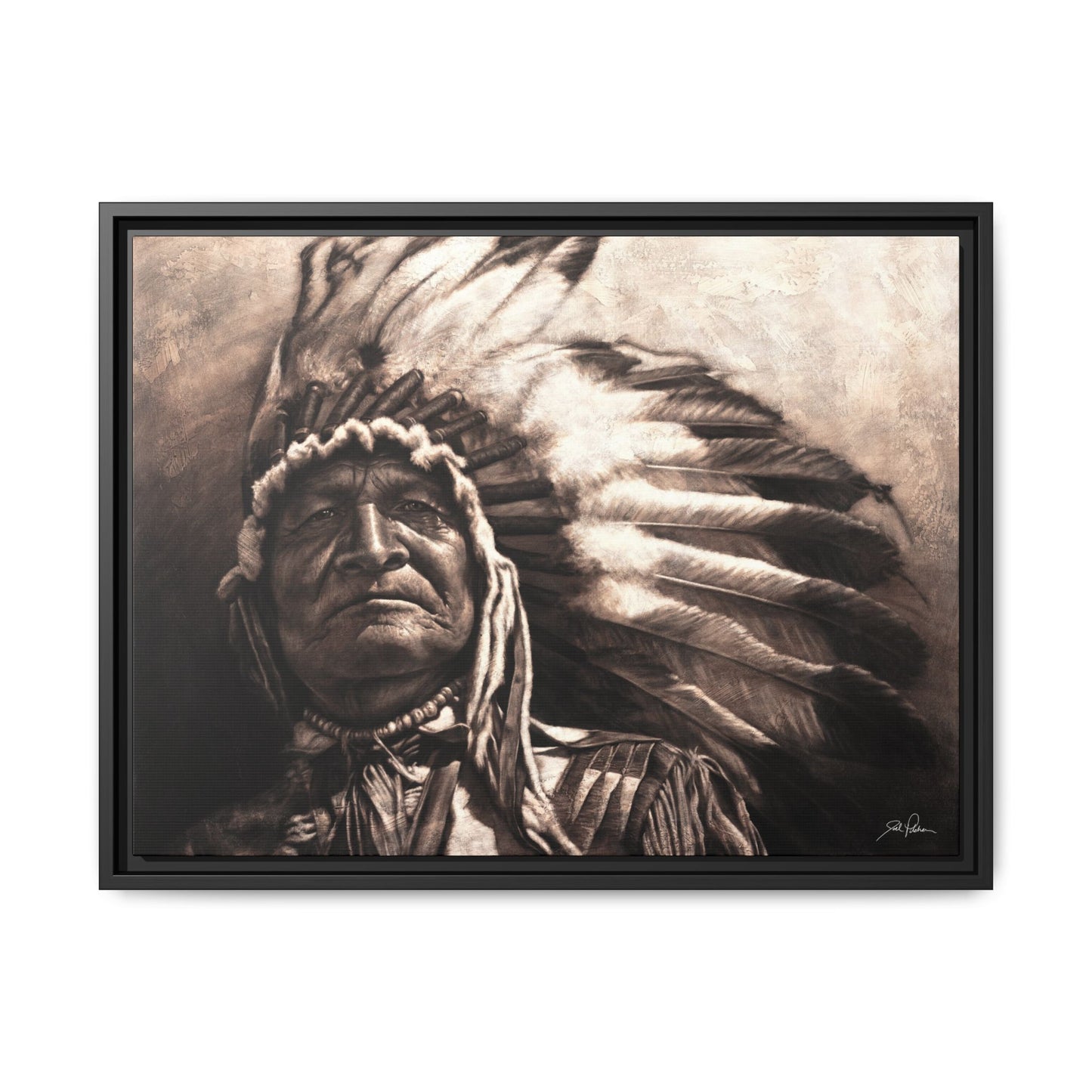 "Sitting Bear" Framed Canvas