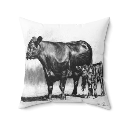 "Mama Cow & Calf" Square Pillow.