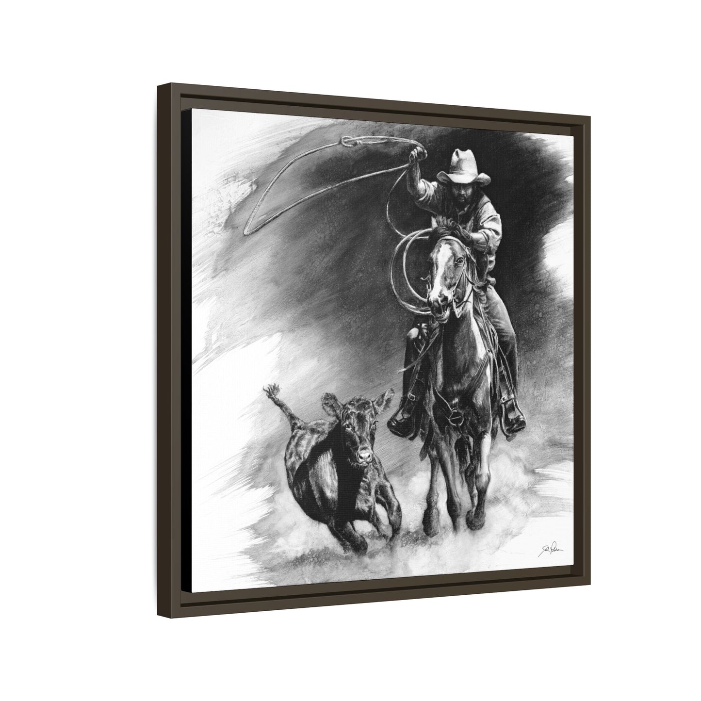 "Calf Roping" Framed Canvas