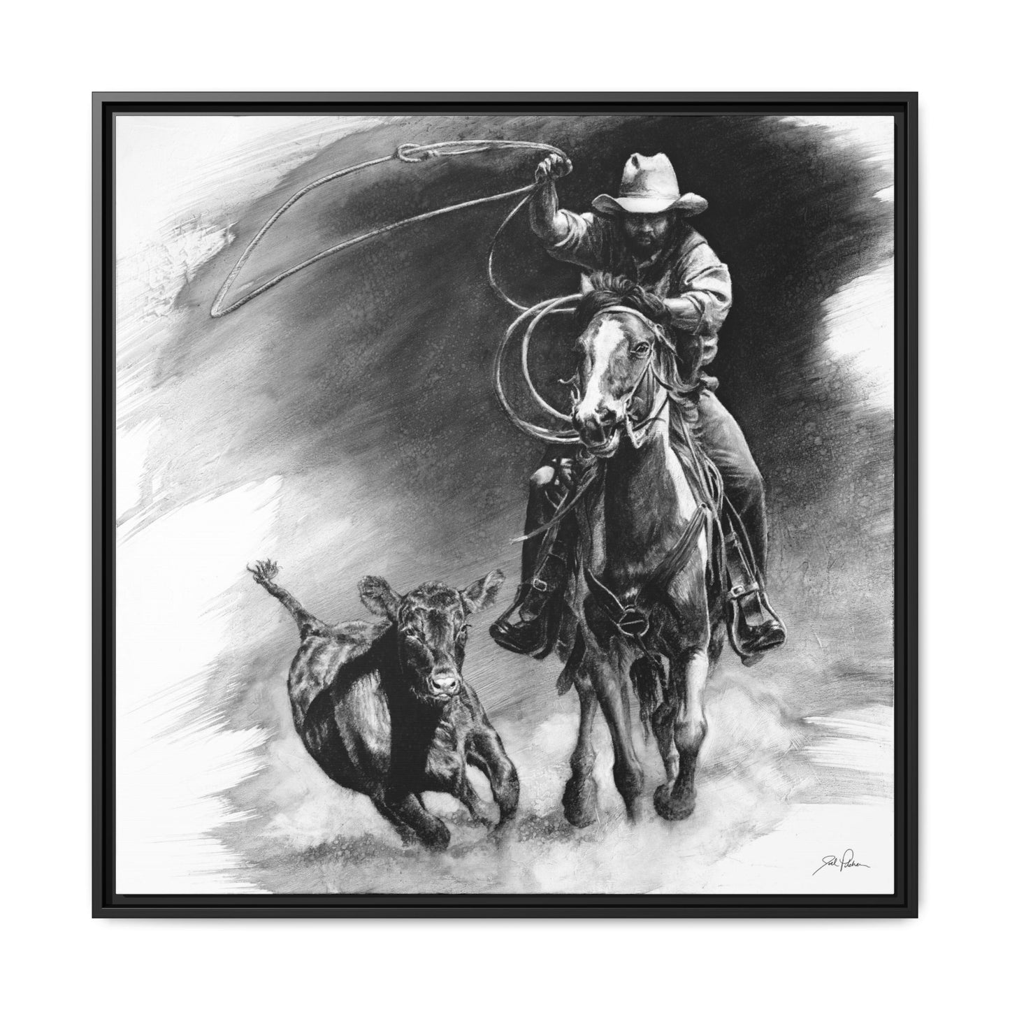"Calf Roping" Framed Canvas