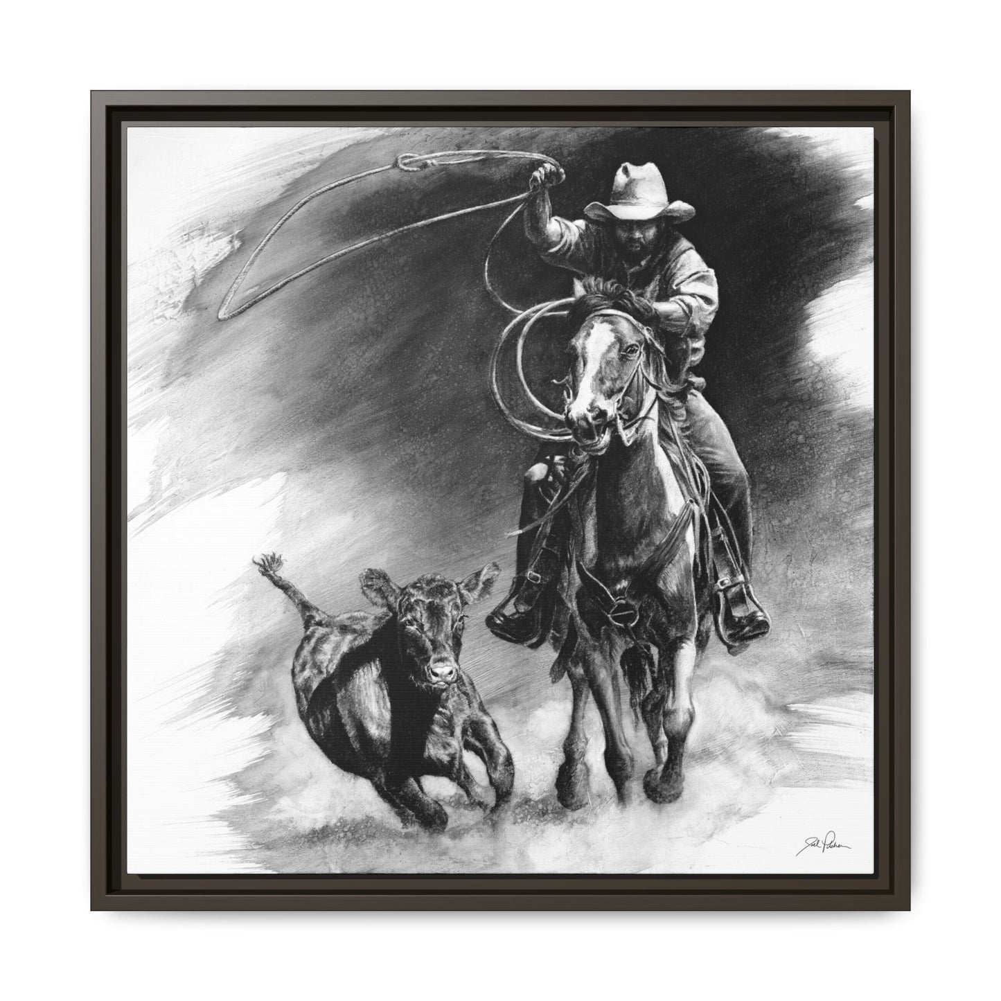 "Calf Roping" Framed Canvas