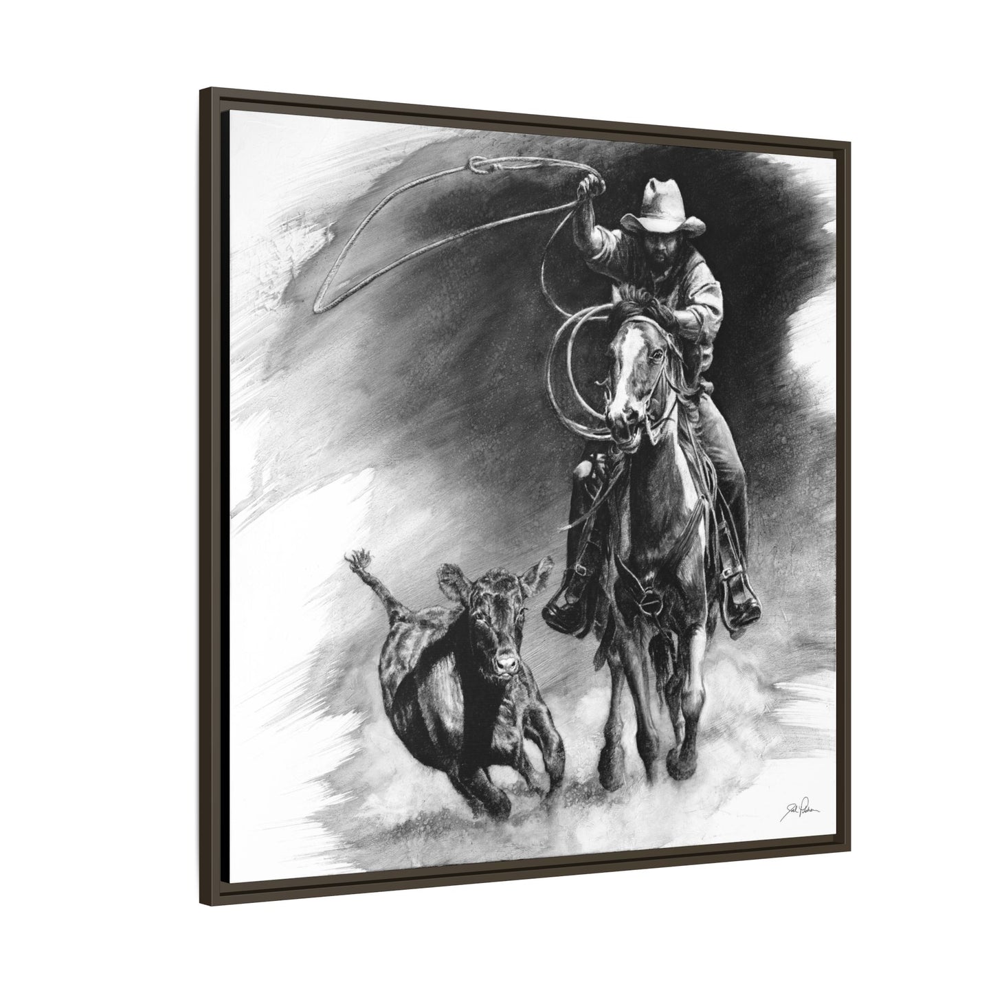"Calf Roping" Framed Canvas