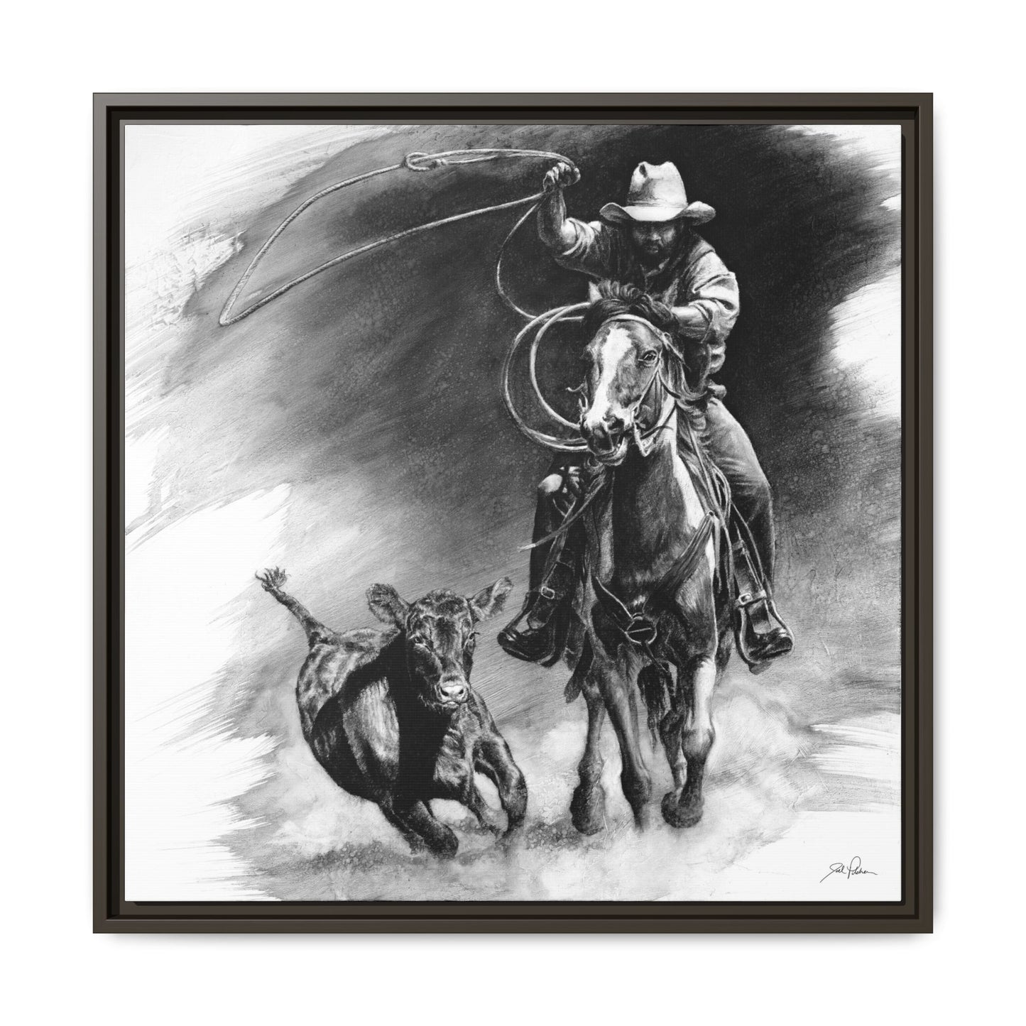 "Calf Roping" Framed Canvas