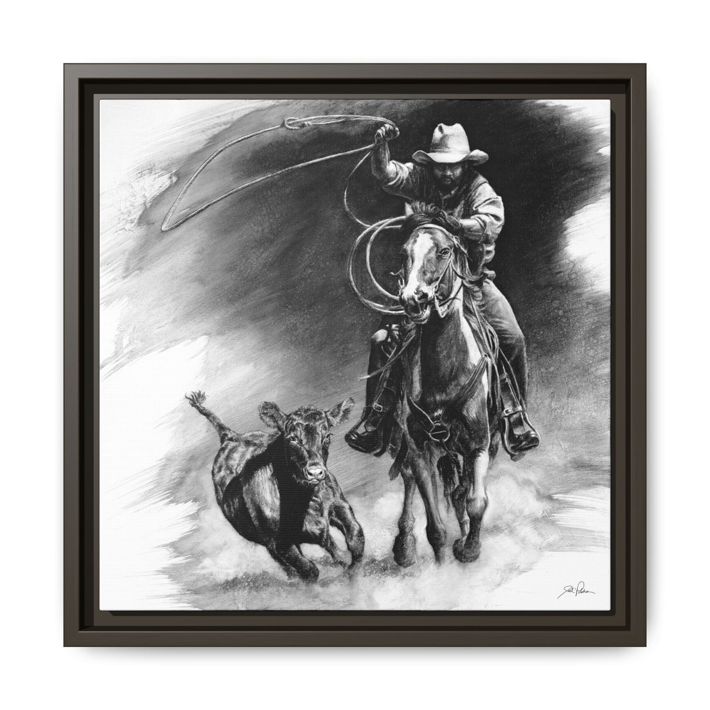 "Calf Roping" Framed Canvas