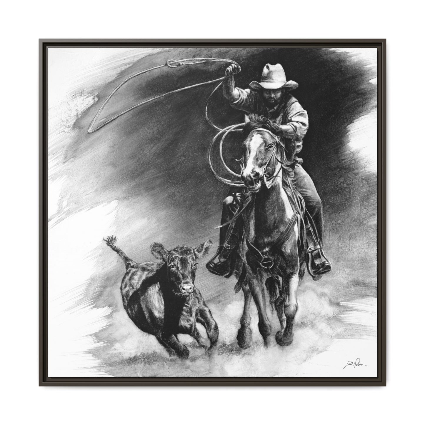 "Calf Roping" Framed Canvas
