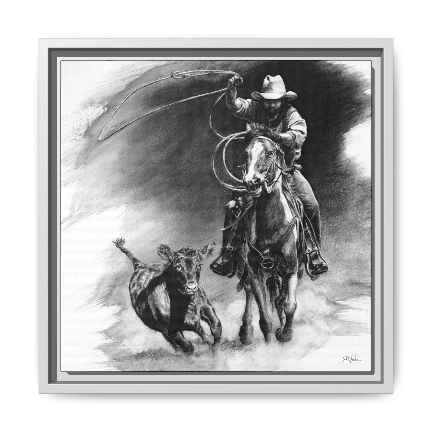"Calf Roping" Framed Canvas