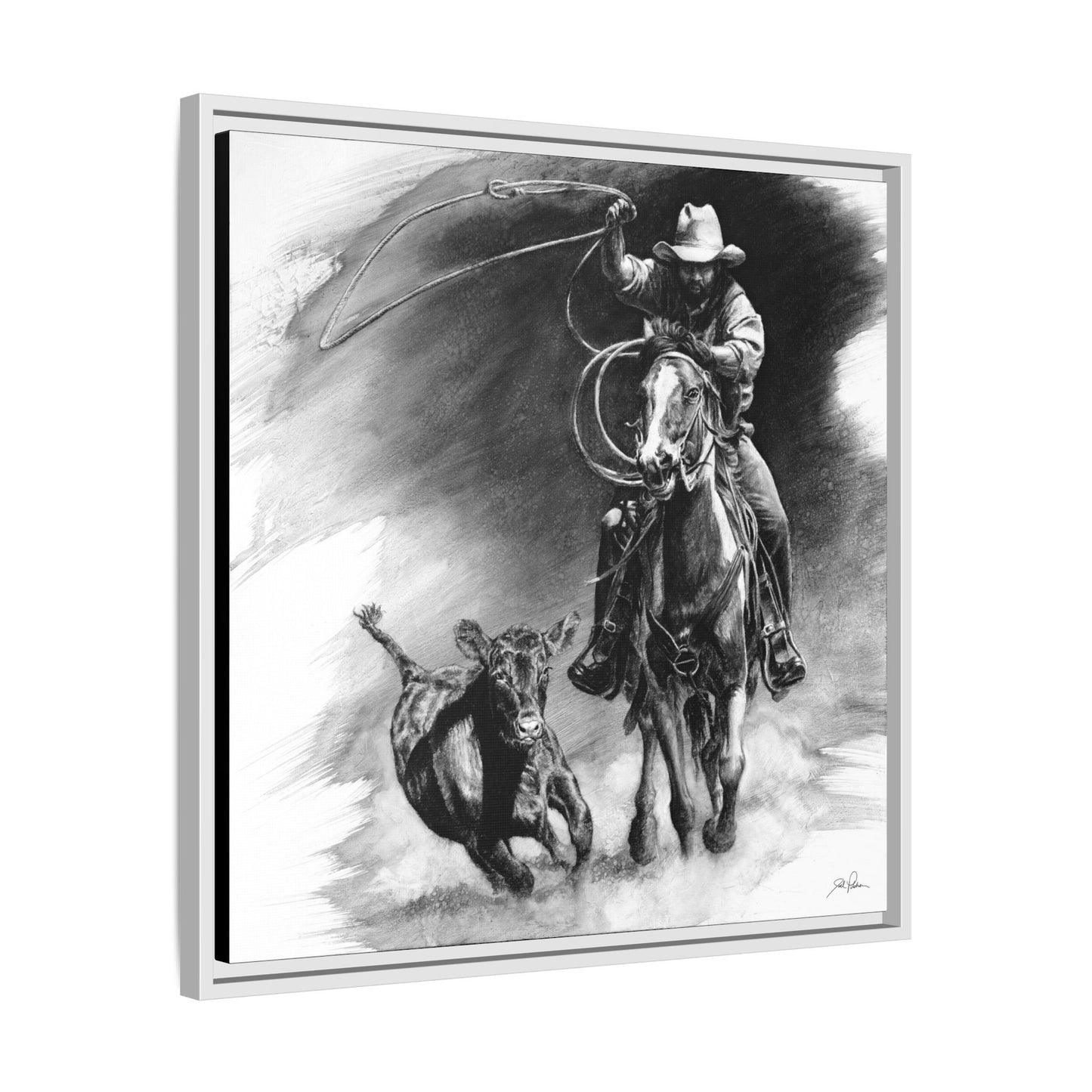 "Calf Roping" Framed Canvas