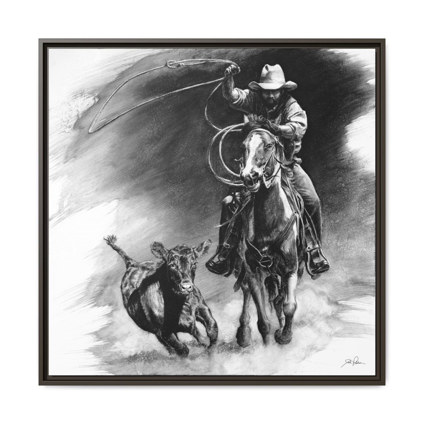 "Calf Roping" Framed Canvas