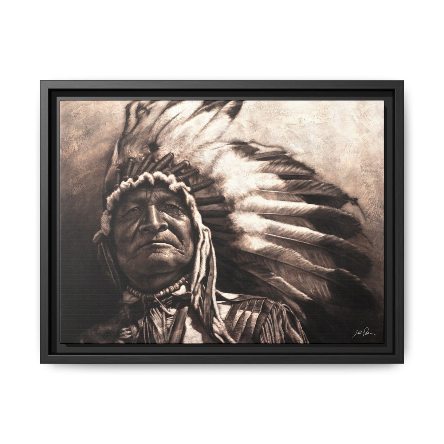 "Sitting Bear" Framed Canvas