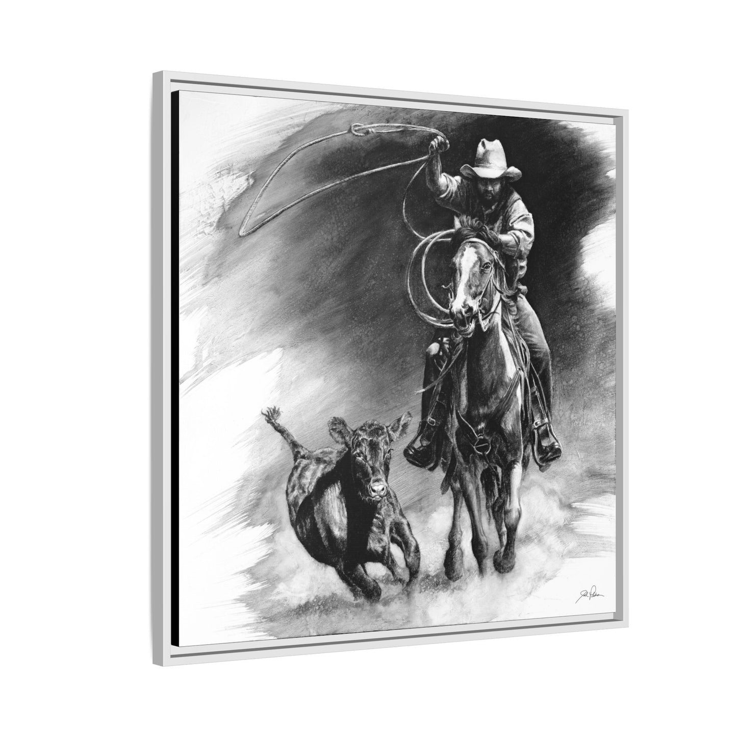 "Calf Roping" Framed Canvas