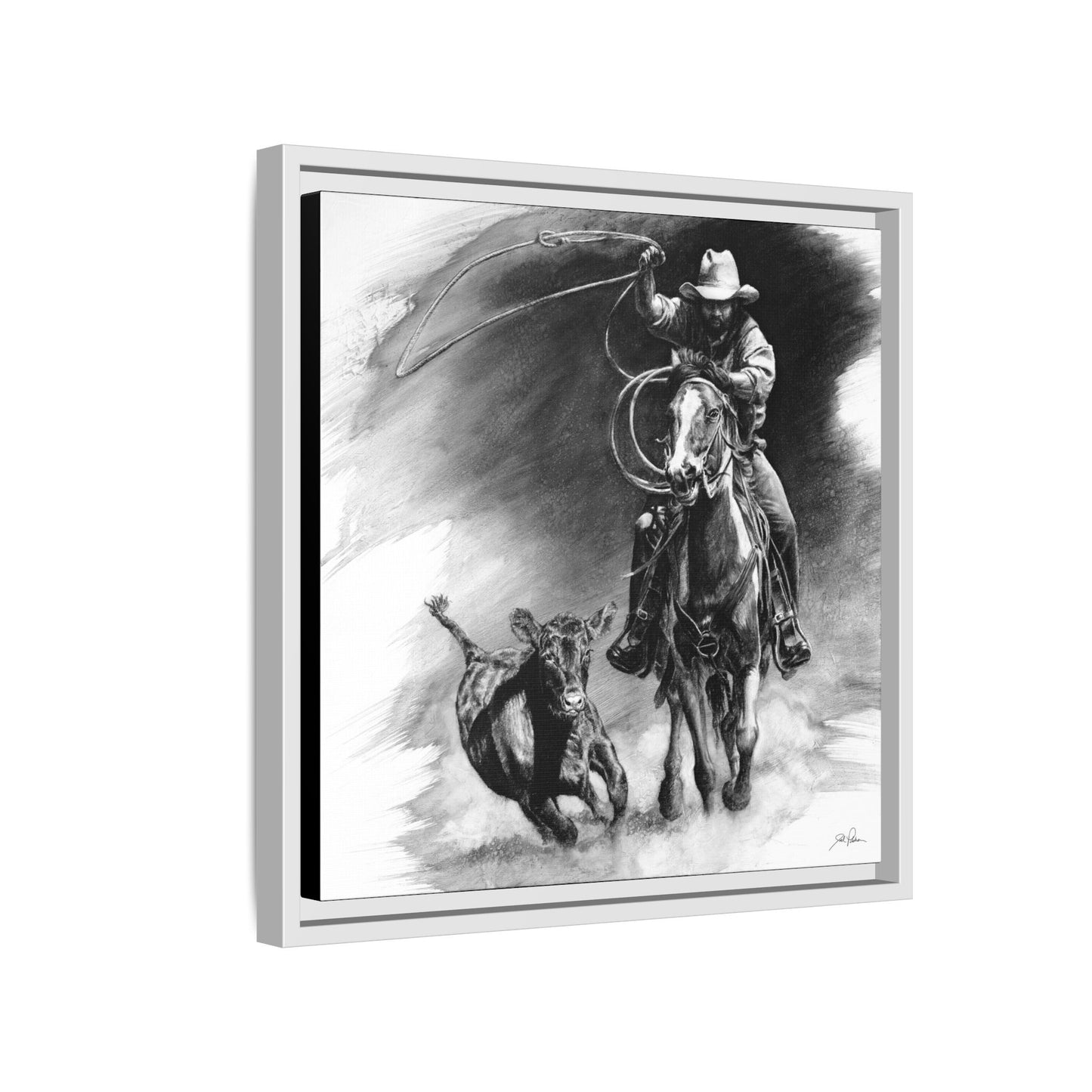 "Calf Roping" Framed Canvas
