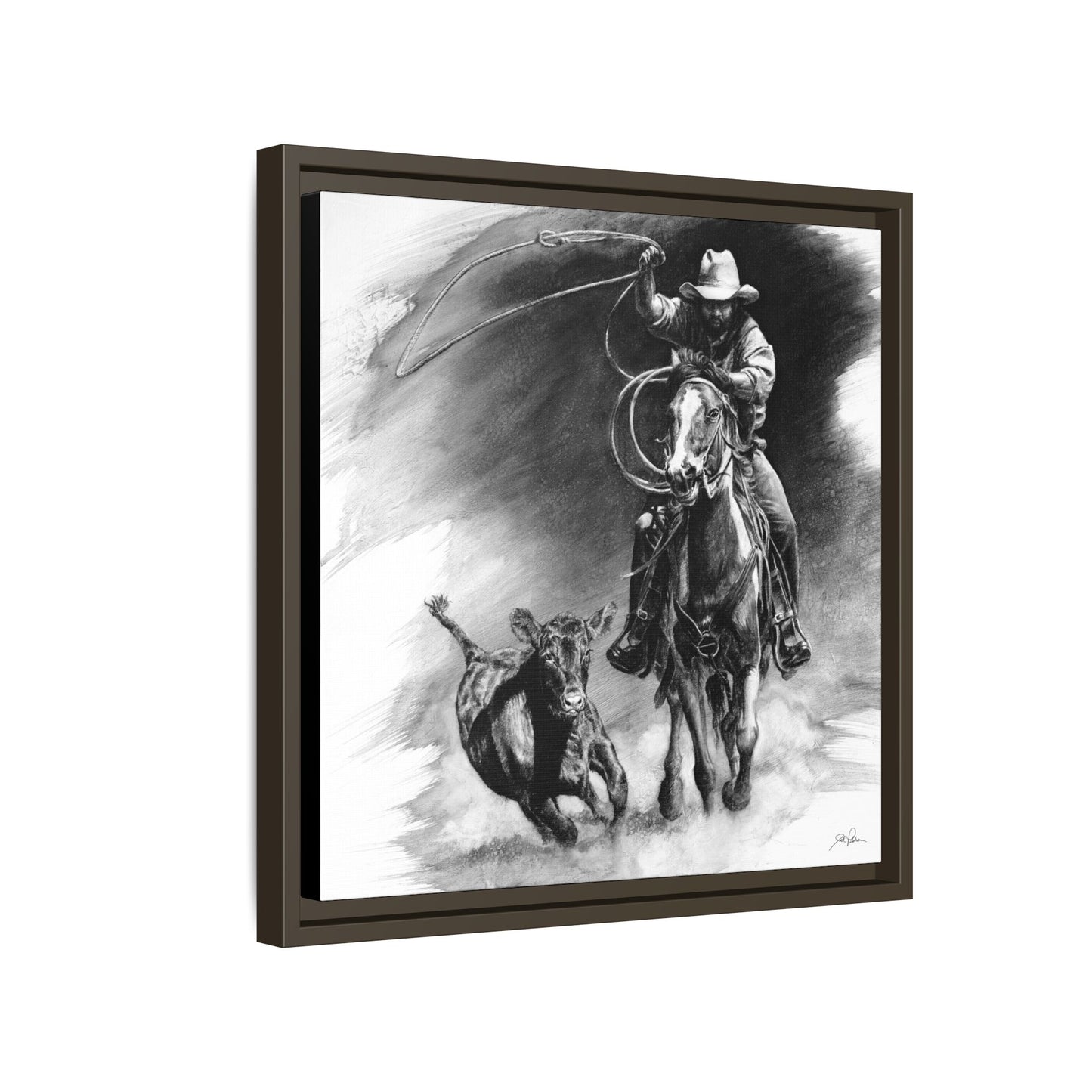 "Calf Roping" Framed Canvas