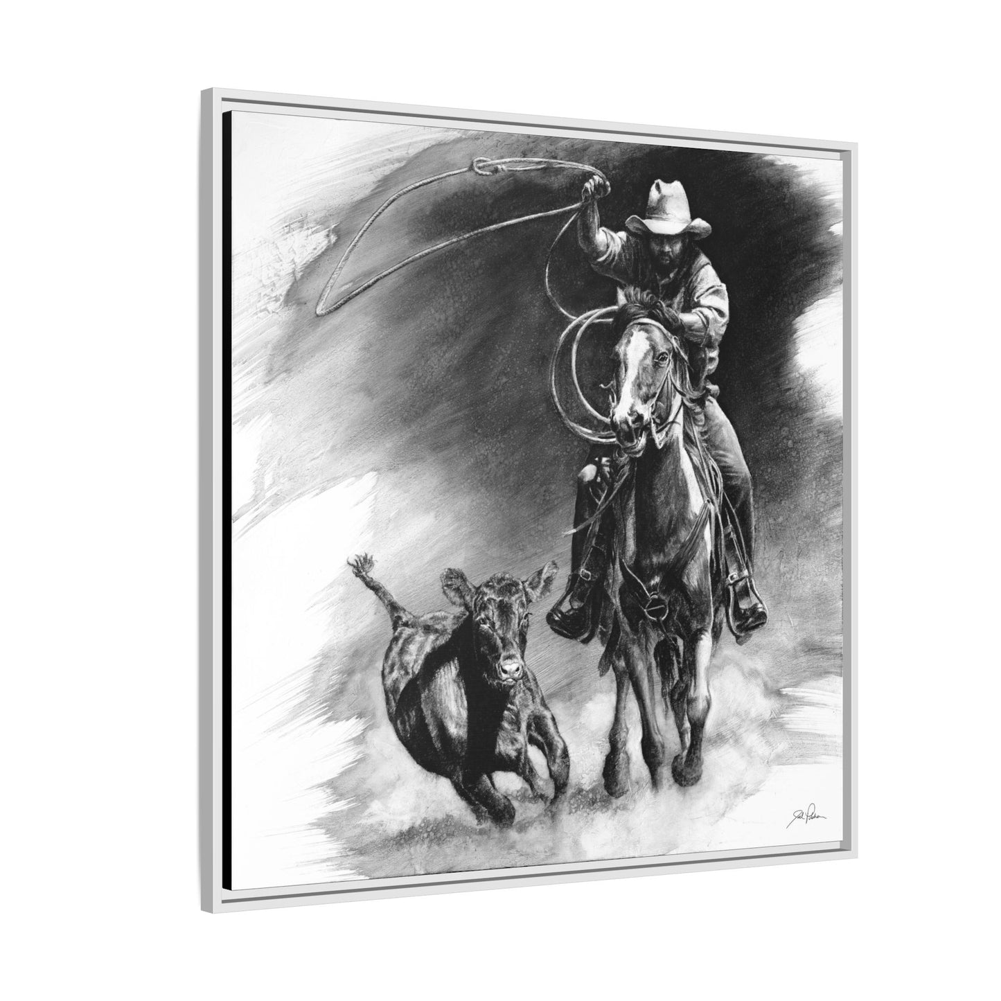"Calf Roping" Framed Canvas